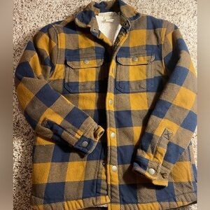 Kids Checkered Puffer Jacket - Navy and Mustard
